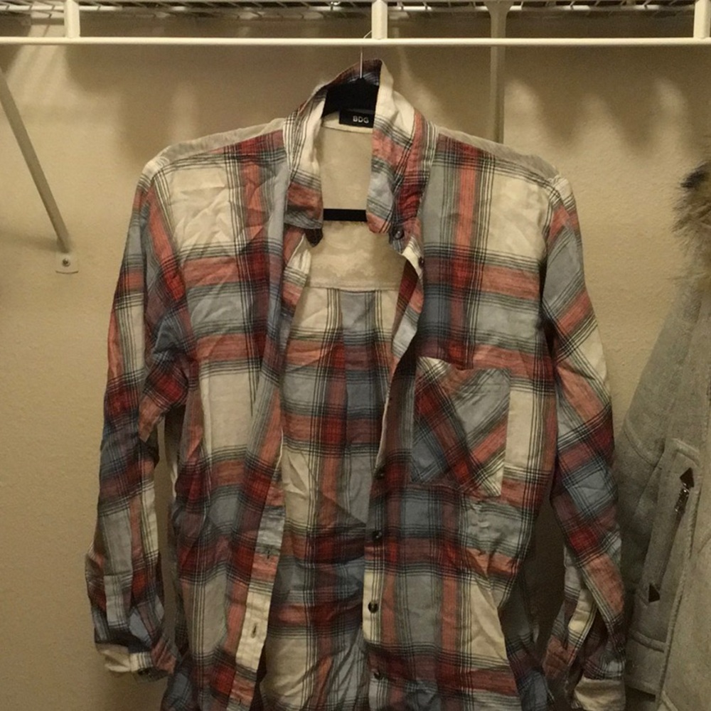 BDG plaid button down with lace detail